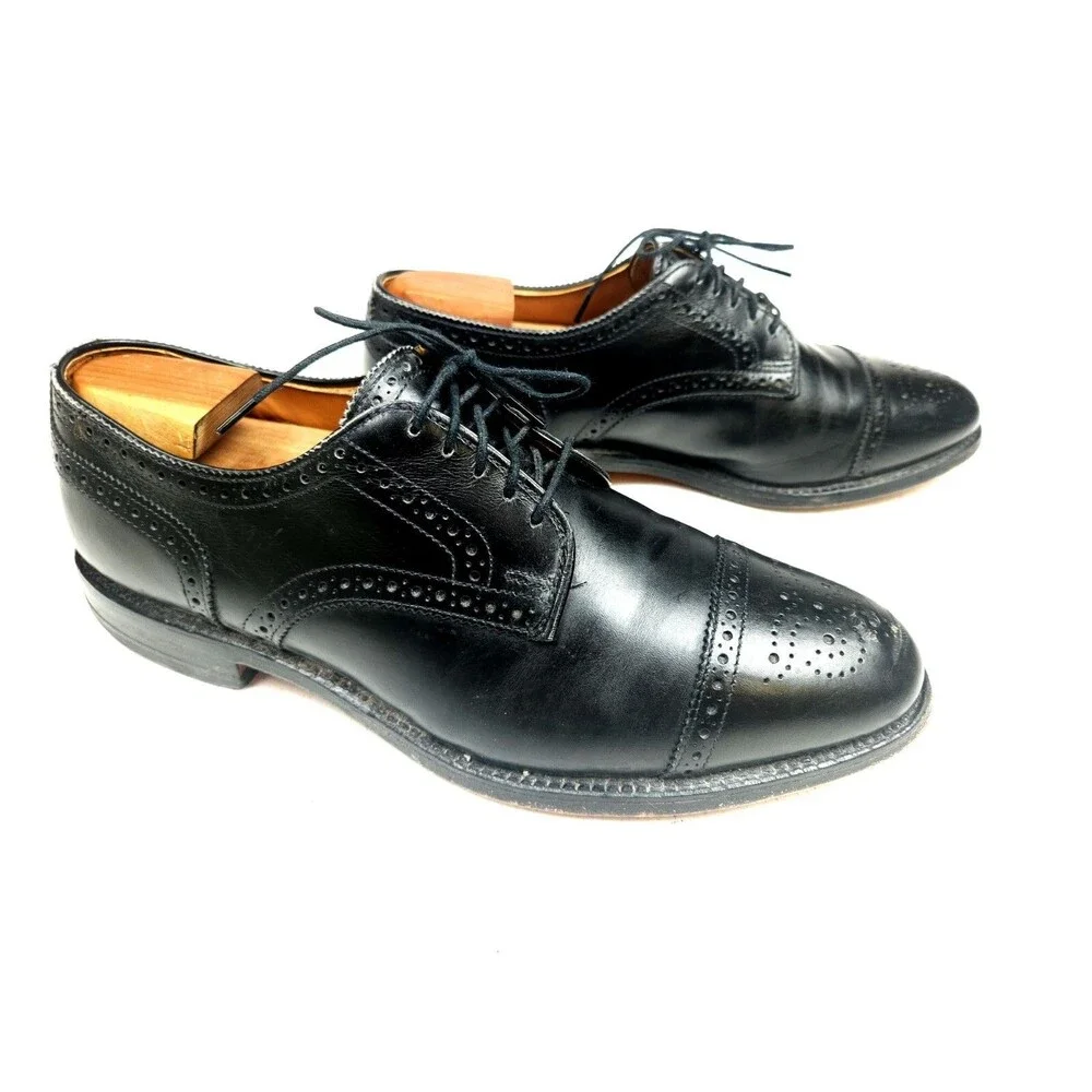 Allen Edmonds Sanford Shoes Mens 9 D Black Derby Lace Up Cap Toe Brogue
